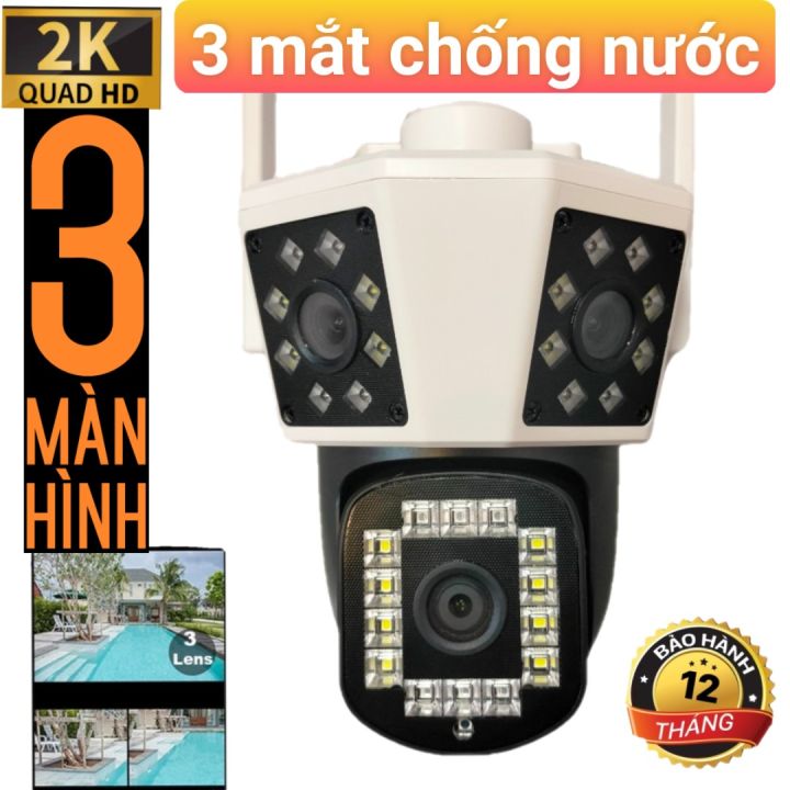 CAMERA HOPEWAY 3 MẮT KÉP SIÊU NÉT ĐỘ PHÂN GIẢI 2K, 15 LED CHỐNG NƯỚC TUYỆT ĐỐI, ĐÀM THOẠI 2 CHIỀU - HÀNG CHÍNH HÃNG