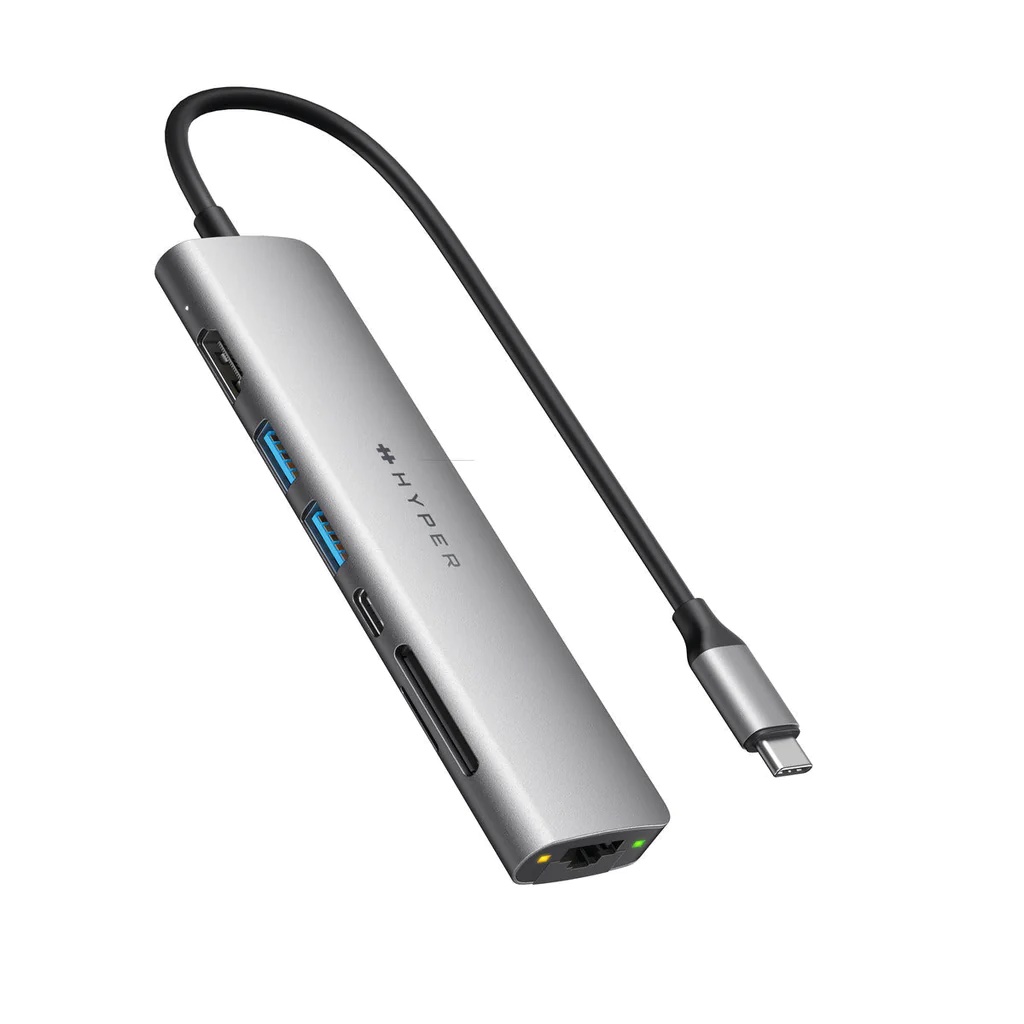 Cổng chuyển HyperDrive Slab 7-In-1 USB-C Hub dành cho Macbook, Surface, PC &amp; Devices - HD22H - Grey - Hàng Chính Hãng