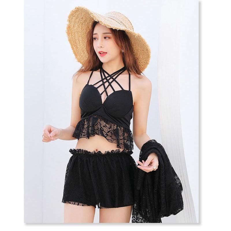 Set Bikini 3 Mảnh - Đồ Bơi Nữ Kèm Khăn Phong Cách Hàn Quốc