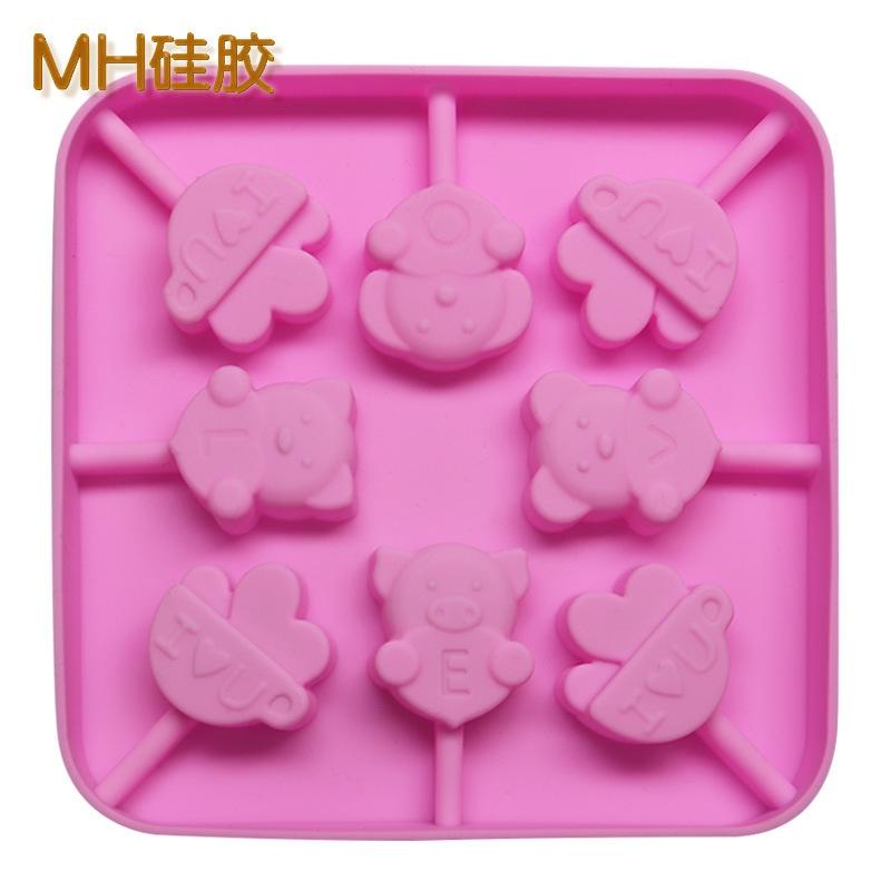 Khuôn Silicon Làm Kẹo Mút Cho Bé Mẫu 8 Thú Cầm Chữ LOVE
