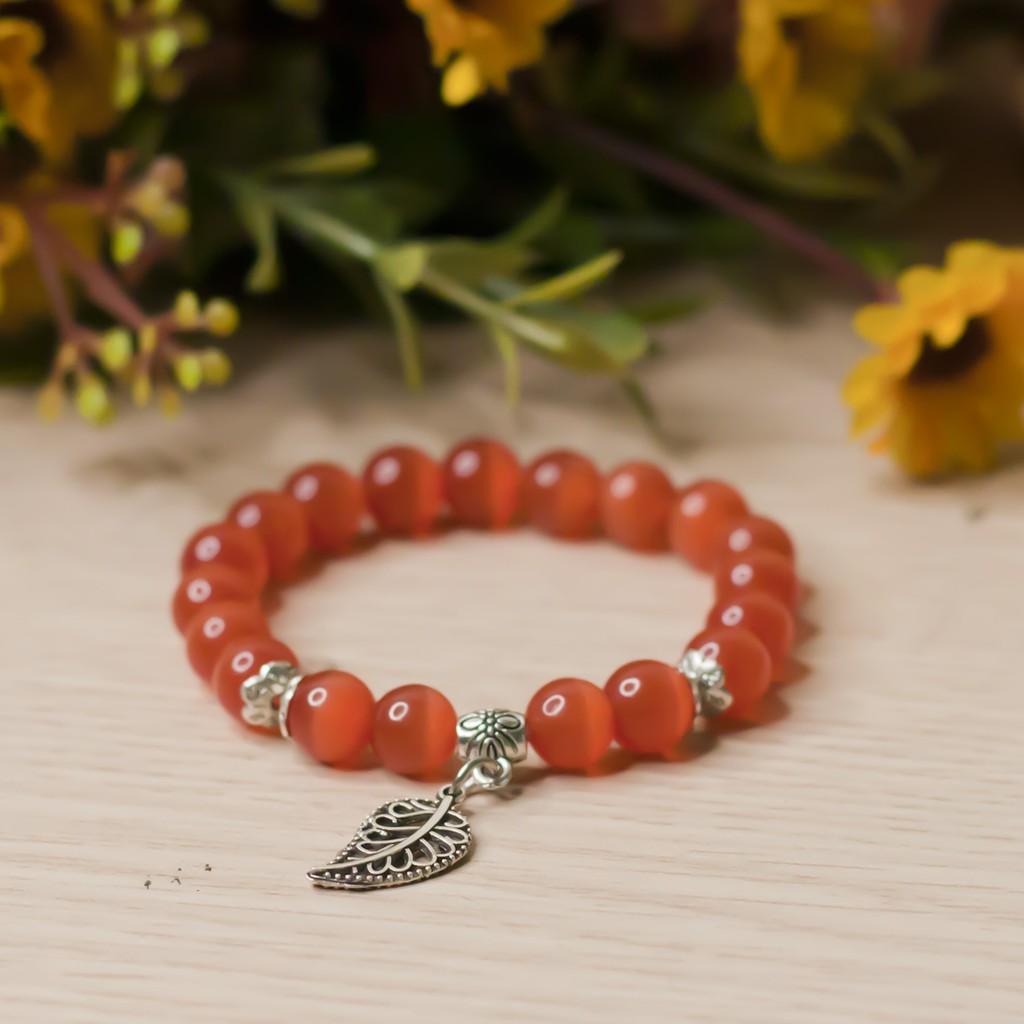 -Vòng Phong Thủy Mã Não Đỏ Mix Charm Lá 8mm V279-8- Vòng phong thủy hợp mệnh Thổ