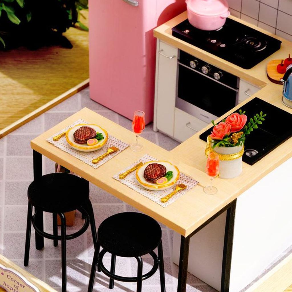 1/124 DIY Dollhouse Wooden Miniature Furniture Kit Mini 3D House with LED & Dustproof Cap, Best Birthday Gifts for Women & Girls