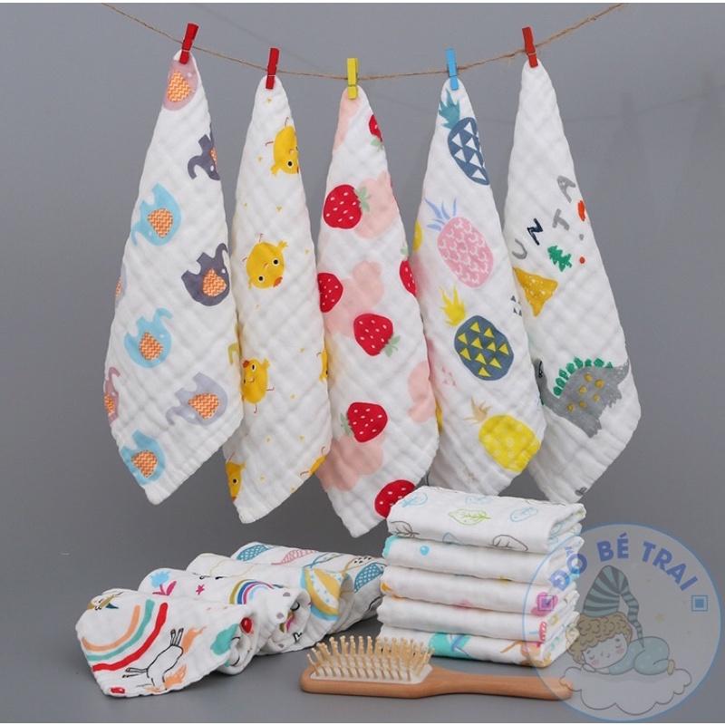 5 khăn mặt xô cotton 6 lớp 30*30 cm cho bé sơ sinh