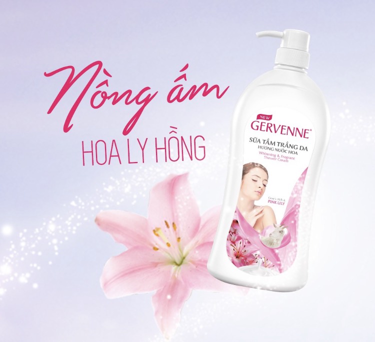 Sữa tắm trắng da Gervenne Pink Lily 1.2 Lít - Tặng Túi sữa tắm 450gr