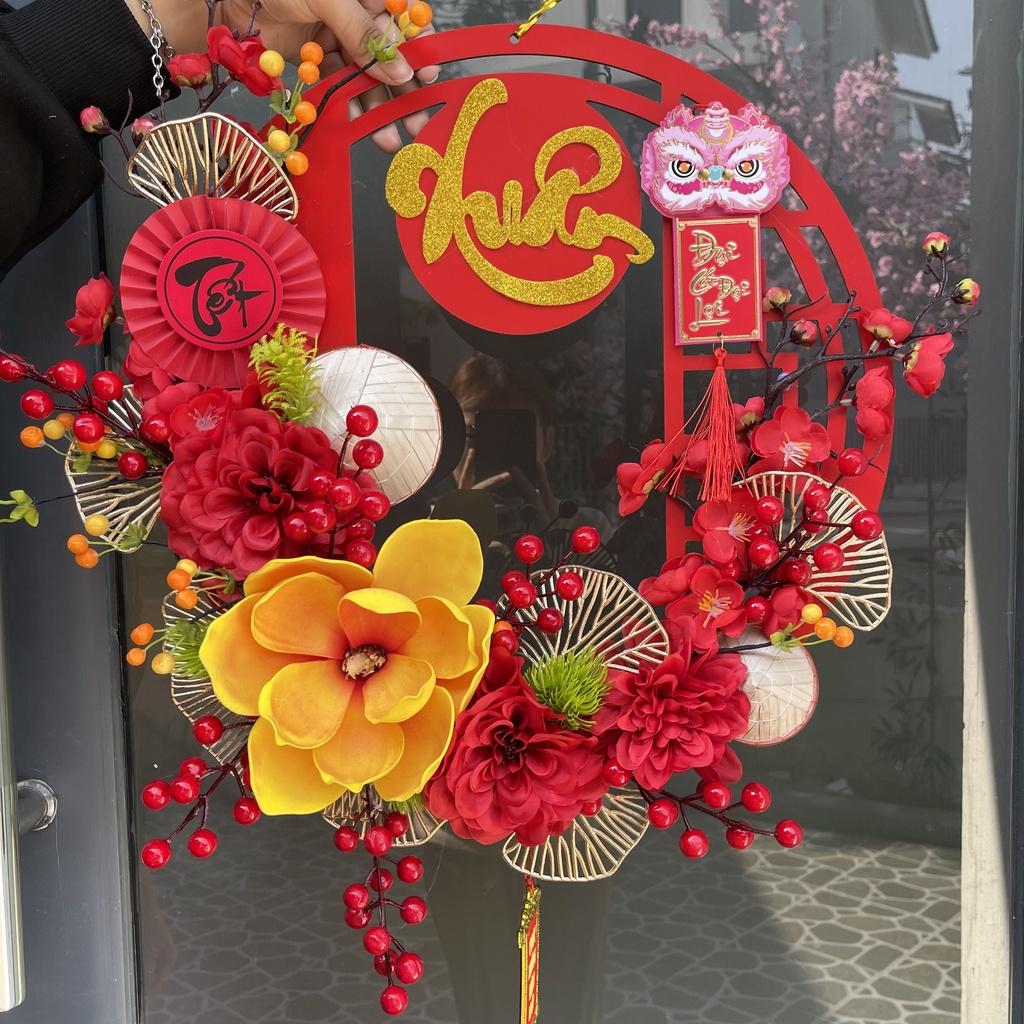 Vòng hoa treo cửa, Mẹt hoa trang trí Tết, Vòng phong thủy hút tài lộc