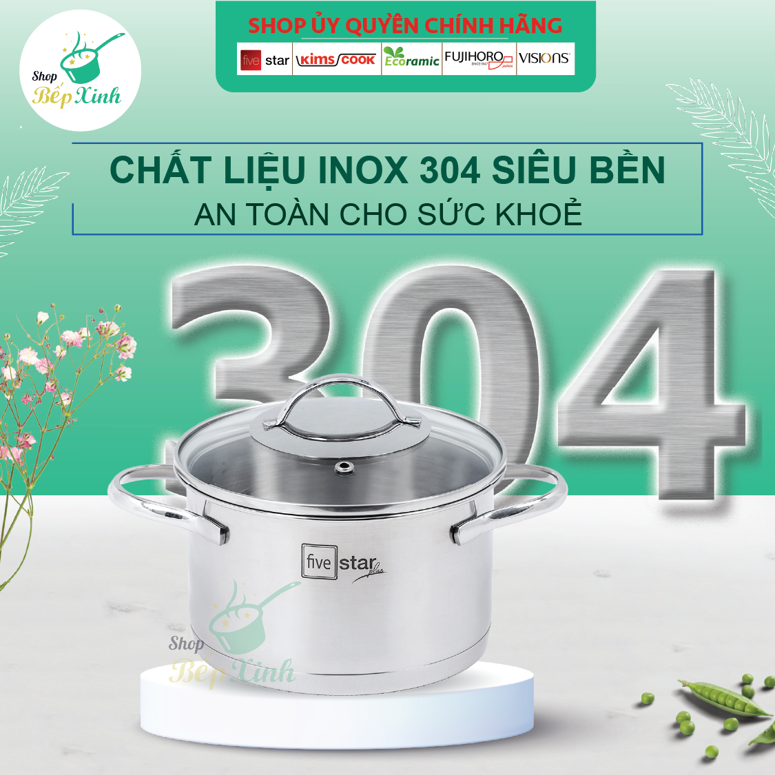 Combo bộ nồi inox quánh xửng chảo chống dính cao cấp FIVESTAR 7 món nắp kính 3 đáy dùng được bếp từ , hồng ngoại , gas