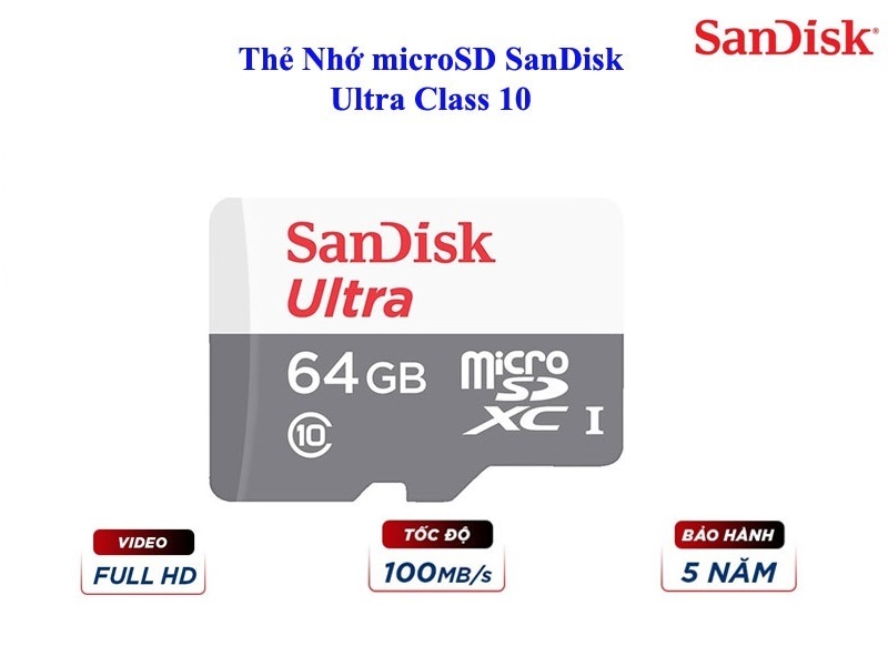 Thẻ nhớ Micro SD SanDisk Ultra 128G/64G/32G UHS-I - 100MB/s, Thẻ nhớ camera, Thẻ nhớ điện thoại - hàng chính hãng