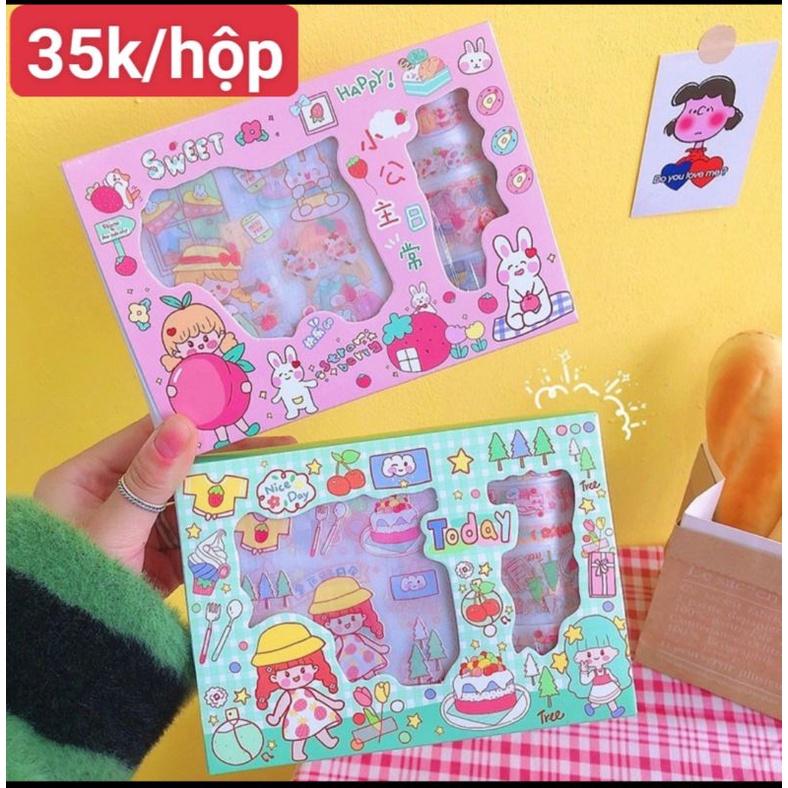 Băng keo Sticker Hộp 5 Washi Tape 11 Sticker Siêu Cute Dễ Thương