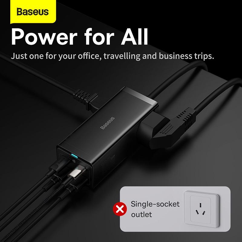 Cốc Sạc Nhanh Baseus 100W GaN3 Pro Desktop Powerstrip 6 in 1 AC 100V-220V