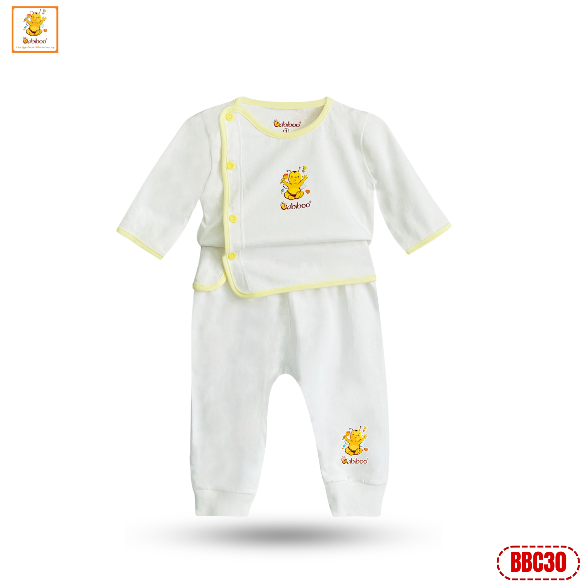 Quần áo sơ sinh Babiboo bộ sơ sinh dài tay chất cotton 2 chiều tự nhiên, mềm mại , thấm hút BBC30
