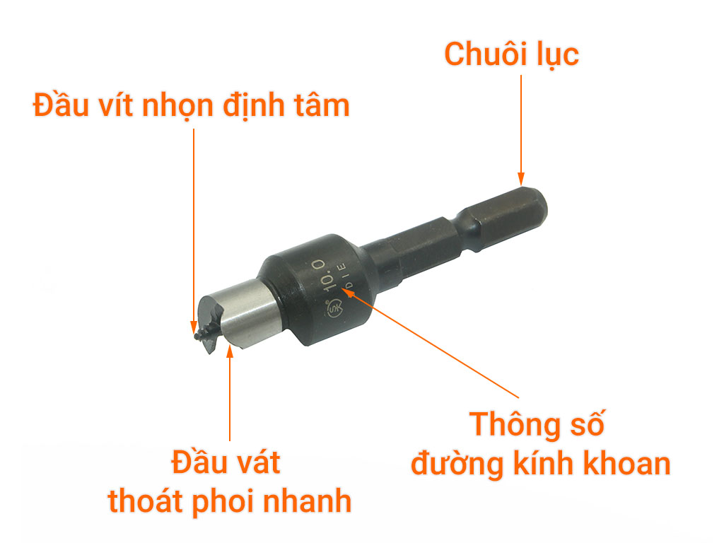 Mũi khoan tạo lỗ chốt gỗ Φ10 chuôi lục Nhật Bản