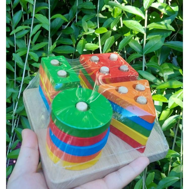 ĐỒ CHƠI GỖ 4 CỌC HÌNH KHỐI- Đồ chơi gỗ an toàn, sáng tạo, phát triển trí tuệ, thông minh cho trẻ