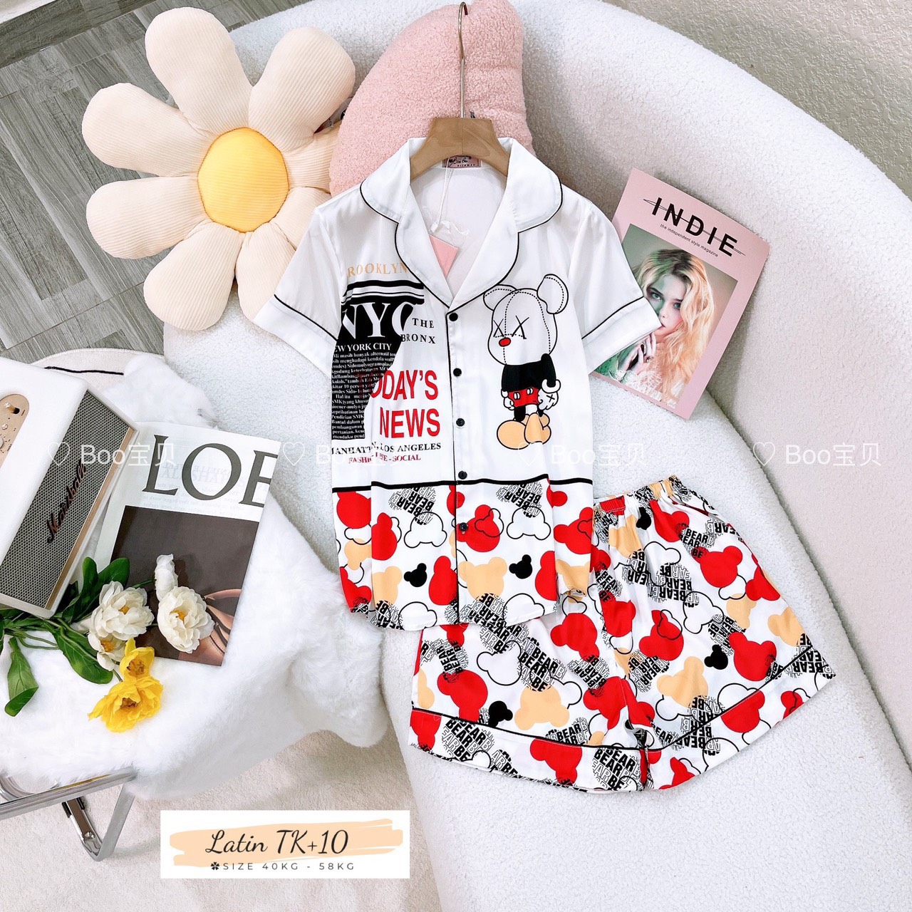[HCM] (40-56kg, P1) Đồ bộ pijama nữ đùi TNQN chất liệu LATIN in 3D hoạt hình. hoa - mèo - thỏ - mickey - ku shin - vịt. LATIN5TNQN