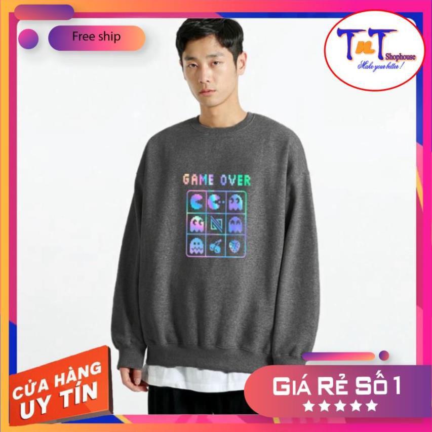 AS22 Áo Sweater Game Over Phản Quang, Aó Nỉ Dài Tay Nam Nữ Cá Tính thời trang sinh viên học sinh