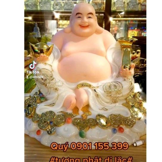 [Tượng Phật] Tượng Phật Di Lặc đá Hán Bach Ngọc cao cấp Đài Loan, hoa văn nổi kéo sợi thiếp vàng