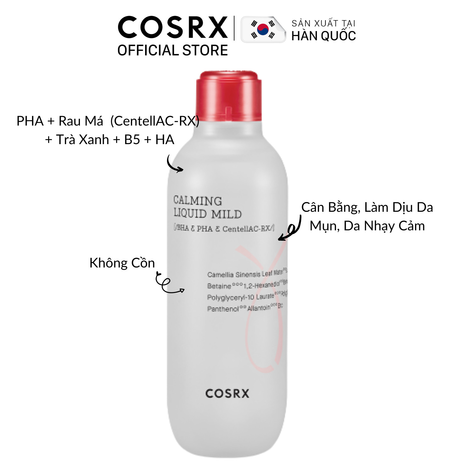 Nước Cân Bằng Da Mụn Và Nhạy Cảm Không Cồn (PHA + Rau Má) COSRX AC Collection Calming Liquid Mild Toner 125ml