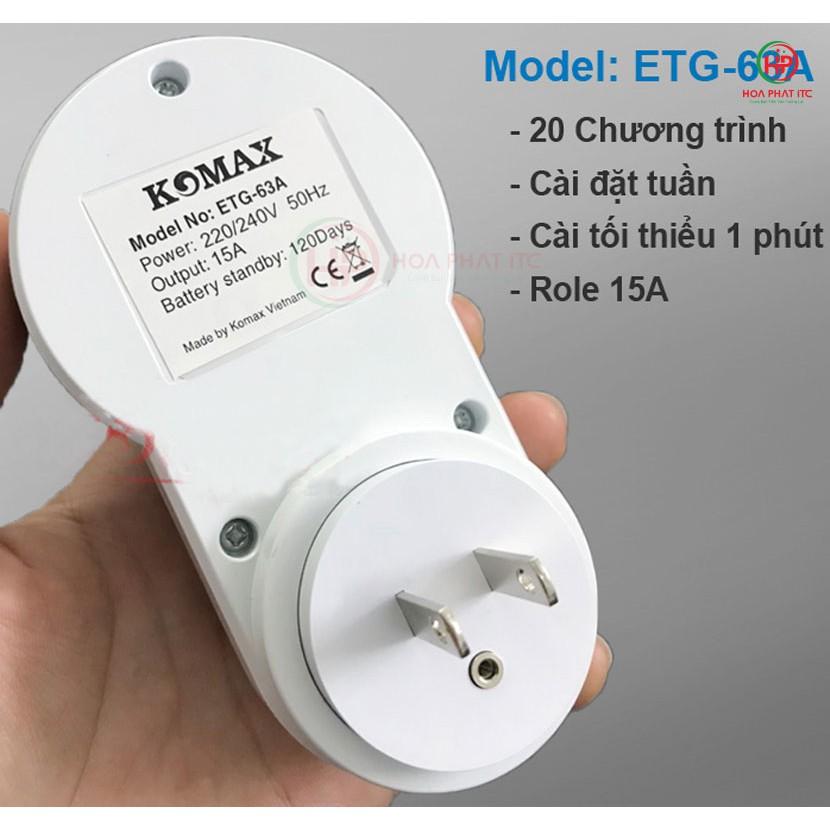 Ổ cắm hẹn giờ Komax ETG-63A tải điện 400w chu kỳ 7 ngày cài đặt giờ, phút, giây - Hàng chính hãng