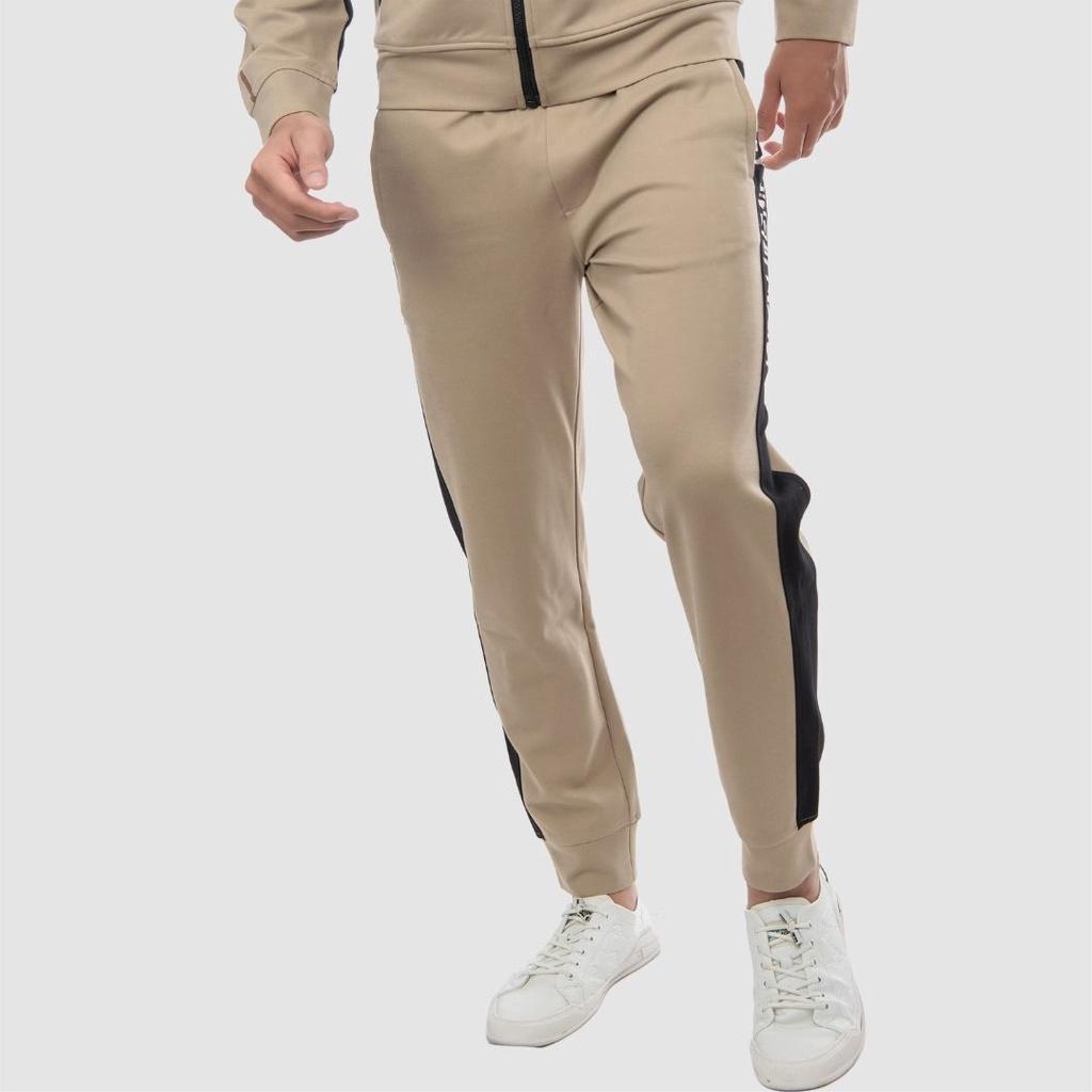 Quần jogger thể thao nam CIZA phối sọc in chữ dáng rộng cao cấp trẻ trung size S M L XL màu be SQGDR10