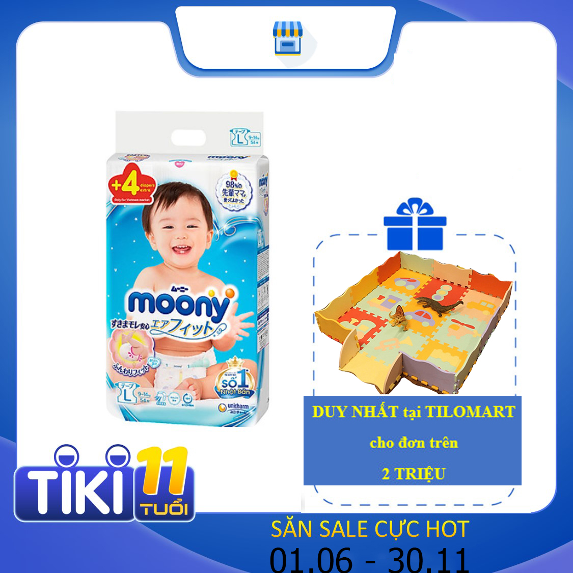 Tã Dán Cao Cấp Moony Nhật Bản L54 (54 Miếng ) - Tặng 4 miếng trong gói