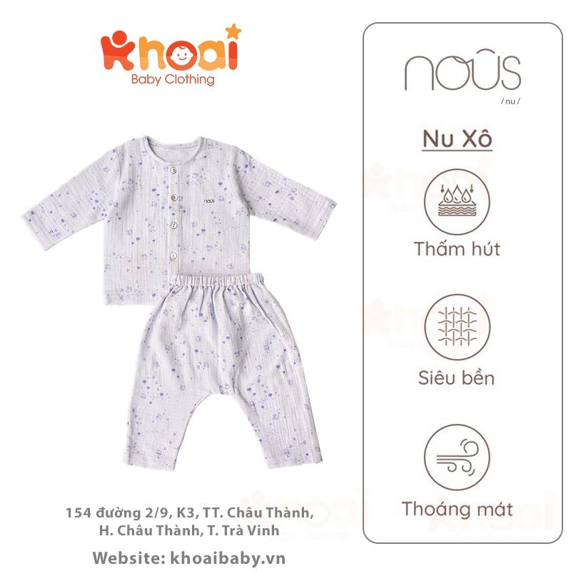 Bộ cài thẳng dài Nous xanh hình ong nhí và lá - Chất liệu Nu Xô 100% cotton thiên nhiên