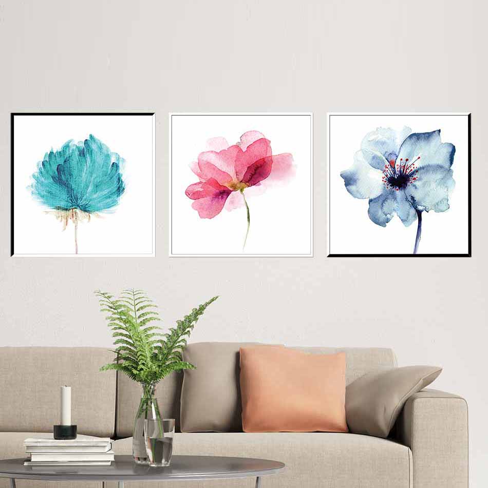 Bộ 3 tranh canvas decor hoa  - màu mực nước - DC011