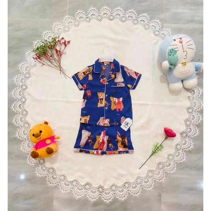 Hình ảnh Bộ pijama lụa100d ngắn cho bé từ 10-18 kí
