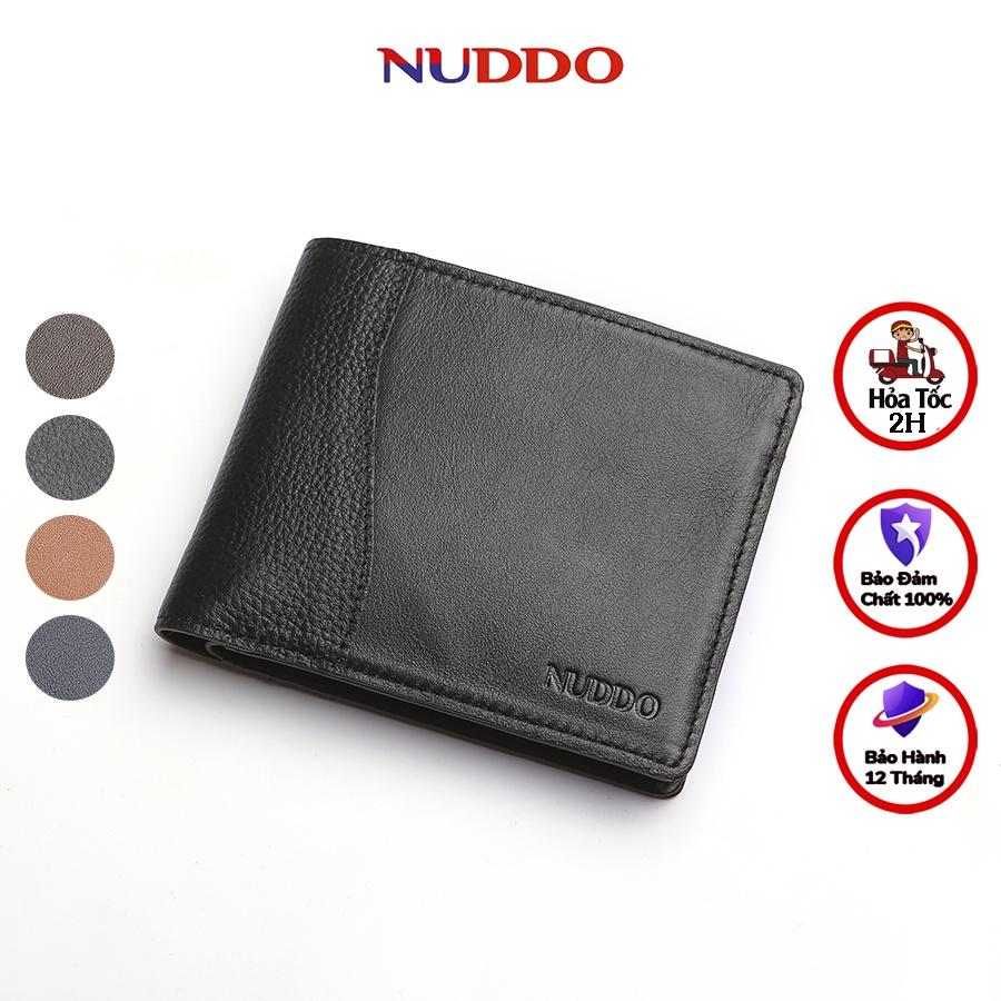 Ví da nam cao cấp NUDDO bóp nam da bò thật vân mịn kiểu dáng ngang cao cấp NN004