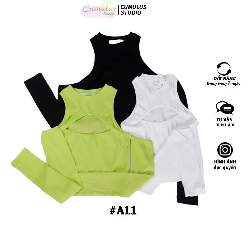 Áo croptop dài tay cutout cá tính Cumulus chất thun gân A11