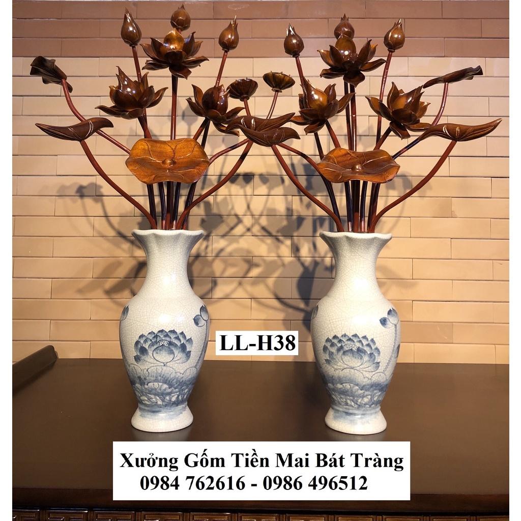 LL-H38: Lọ miệng lượn Men rạn chàm cổ vẽ tay thủ công