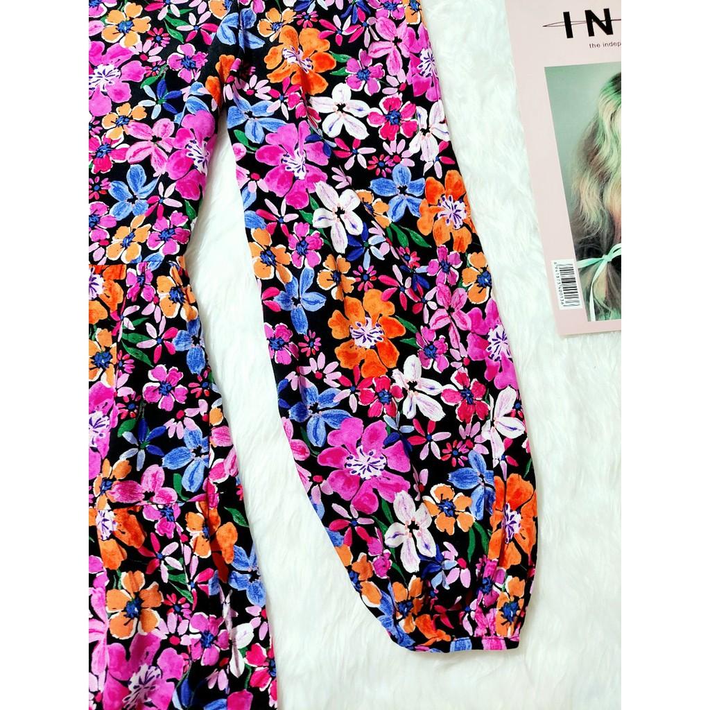 Đầm Babydoll Họa Tiết Hoa Xinh Xắn Tay Phồng Lạ Mắt