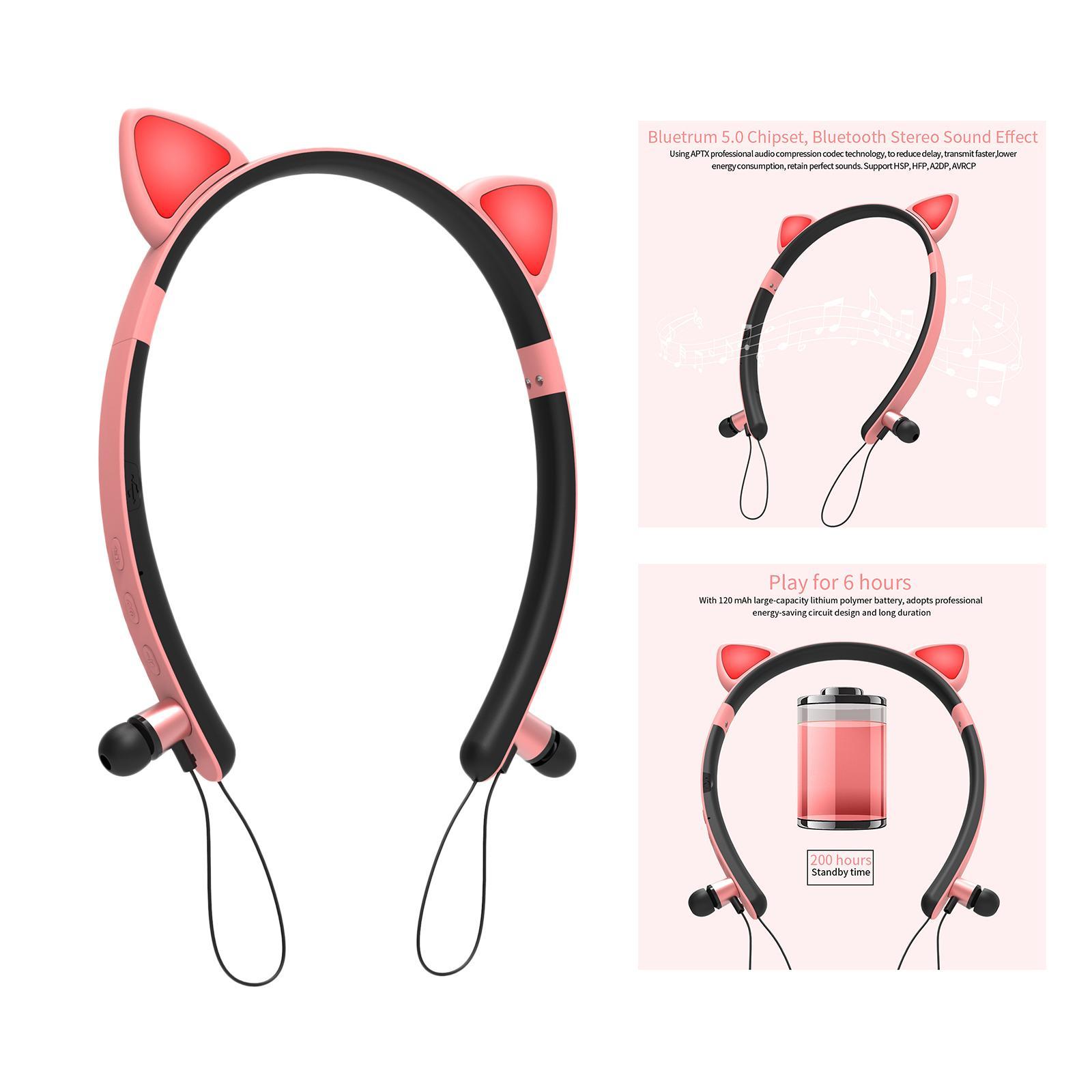 Bluetooth Headset Stereo Headphones Earpiece Speaker Pink