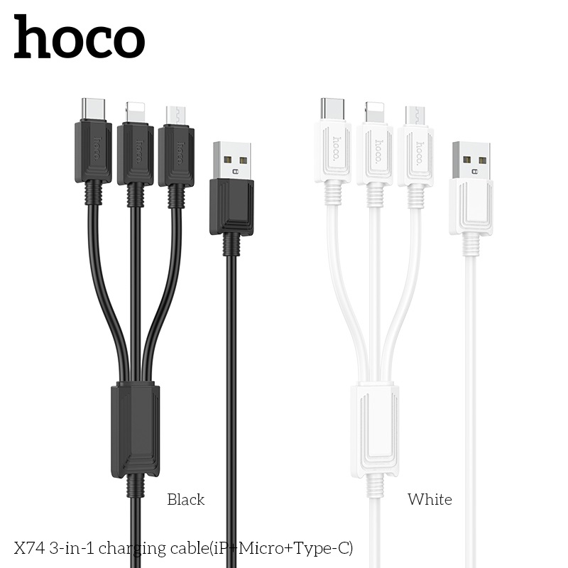 Cáp Sạc Dành Cho Hoco. X74 2.0A 3 Đầu Đa Năng Dây Dài 1m Cổng Micro + Type-C + LN Hàng Chính Hãng