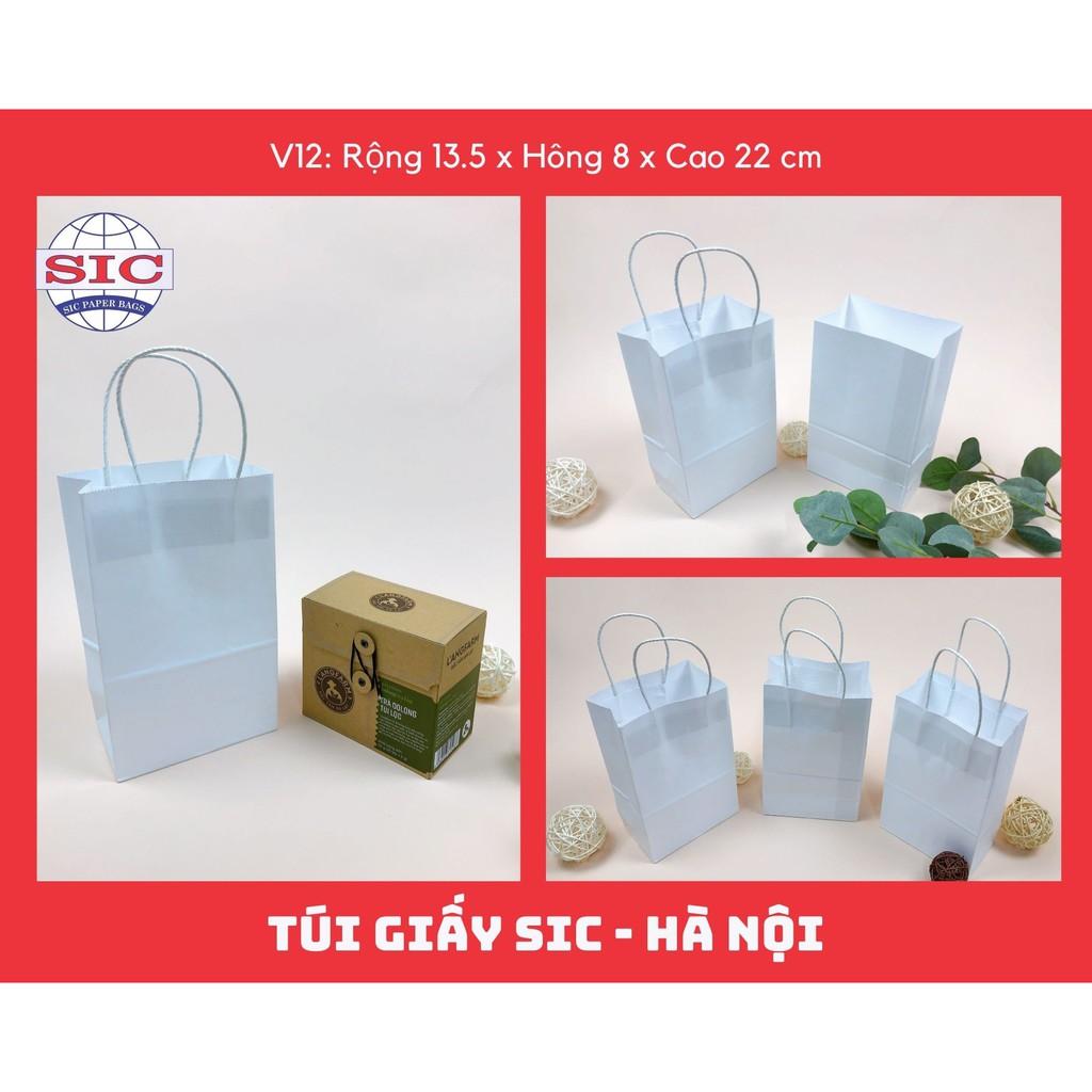 100 CHIẾC TÚI GIẤY KRAFT V12: 13.5x8x22 MÀU TRẮNG CÓ QUAI