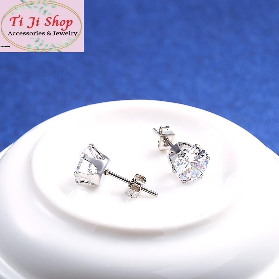 Bông tai nam nữ khuyên nụ đá trắng INOX không đen - 1 chiếc