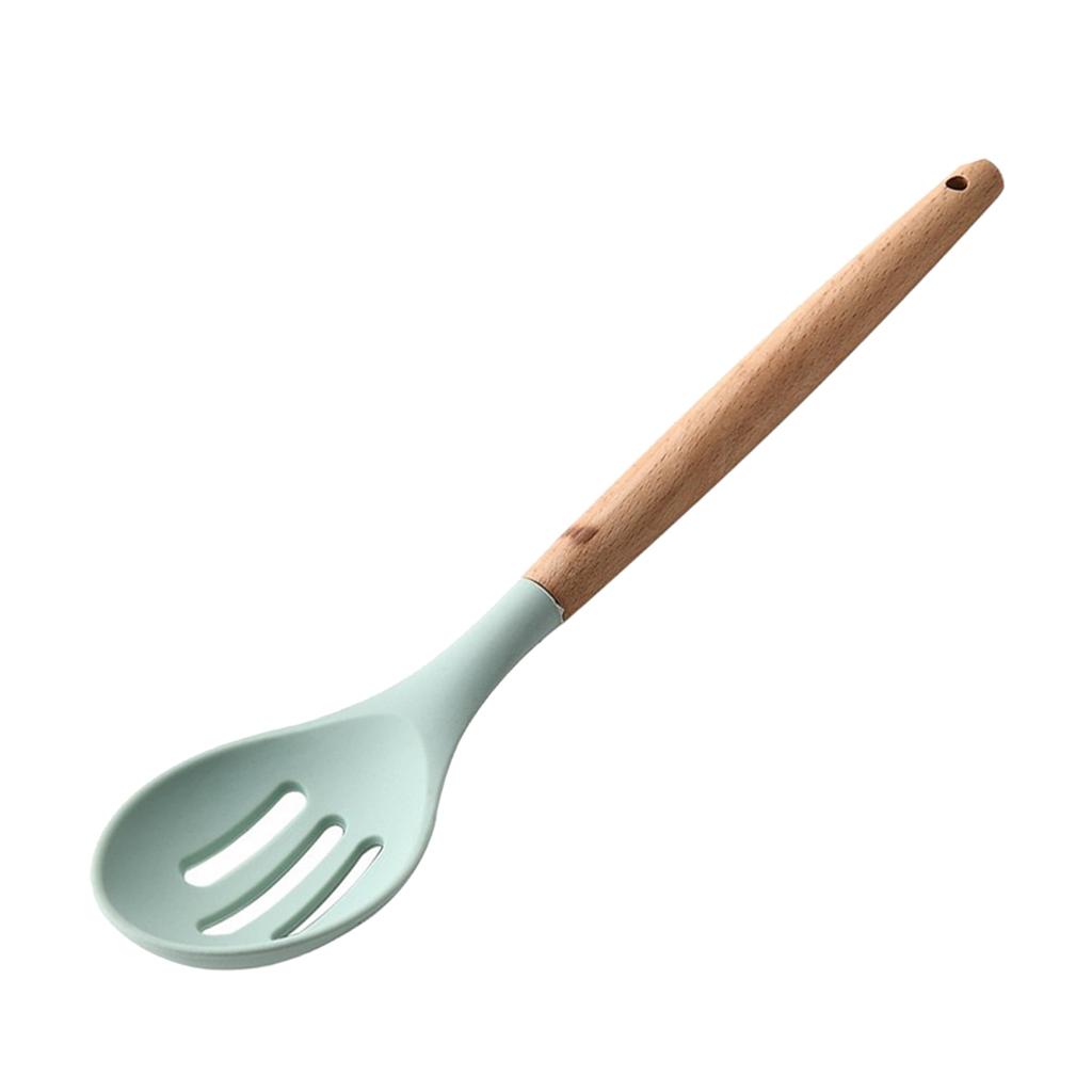Silicone Non Stick Bếp Nấu ăn Dụng Cụ đặt Tay Cầm Bằng Gỗ