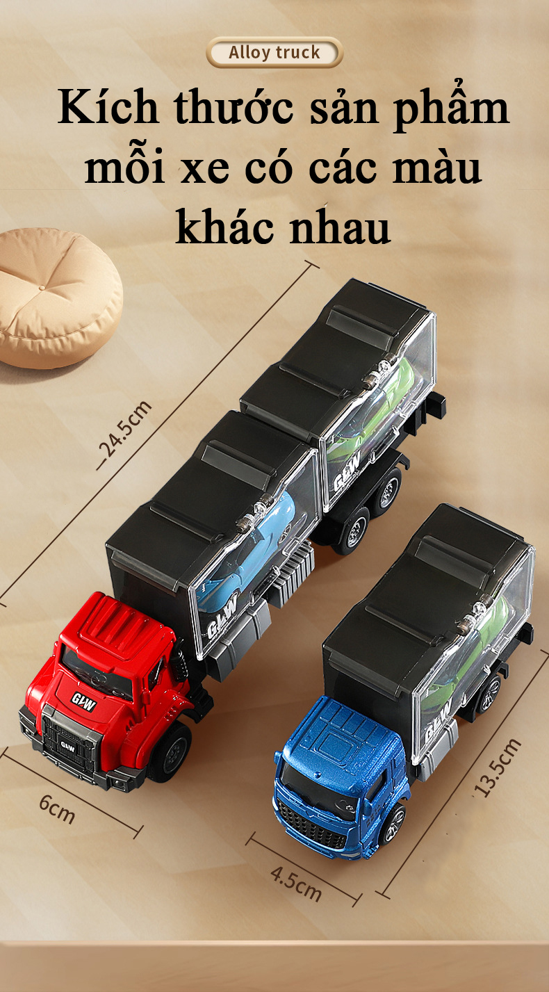 Đồ chơi xe container chở xe ô tô có hộp lưu trữ tháo rời đầu bằng hợp kim chạy cót