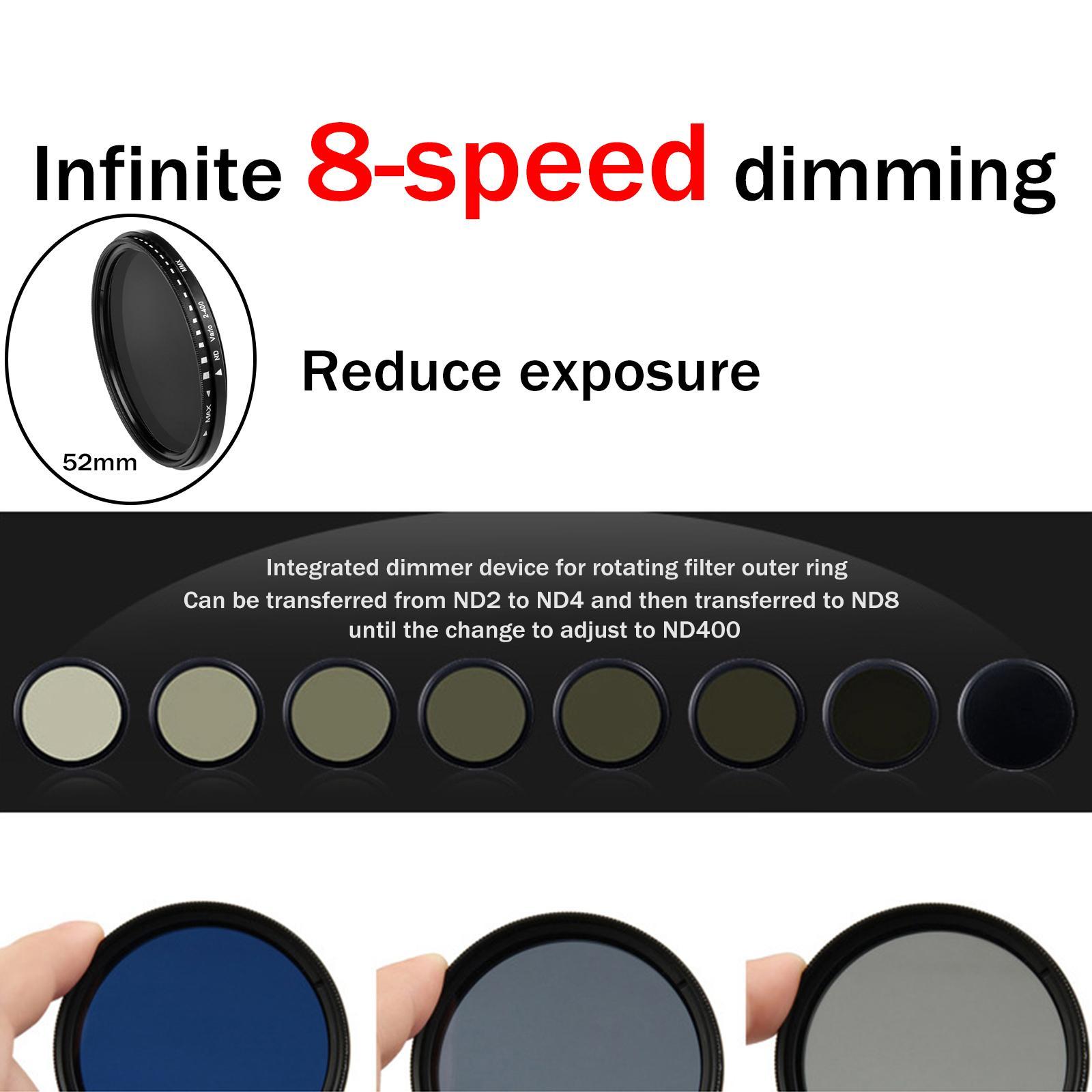 2 Pcs ND2 to ND400 Slim Fader Variable Adjustable ND Filter Optical Glass