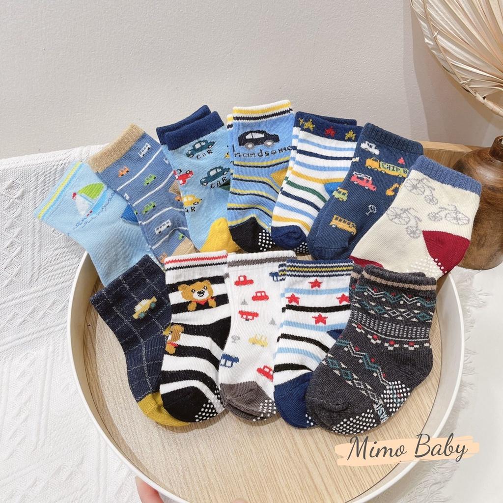 Set 12 đôi tất chống trơn trượt hình gấu, ô tô cho bé Mimo baby T17