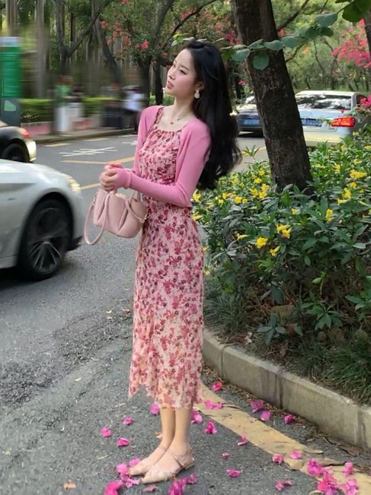 DIYIWEI Váy lụa trắng, váy lụa hoa, váy dài mùa hè 2023.