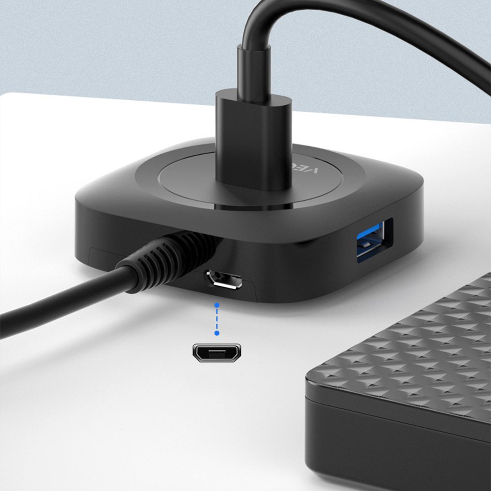 4 Ports USB Hub Connectors Expansion for Laptop USB3.0 black 0.2m