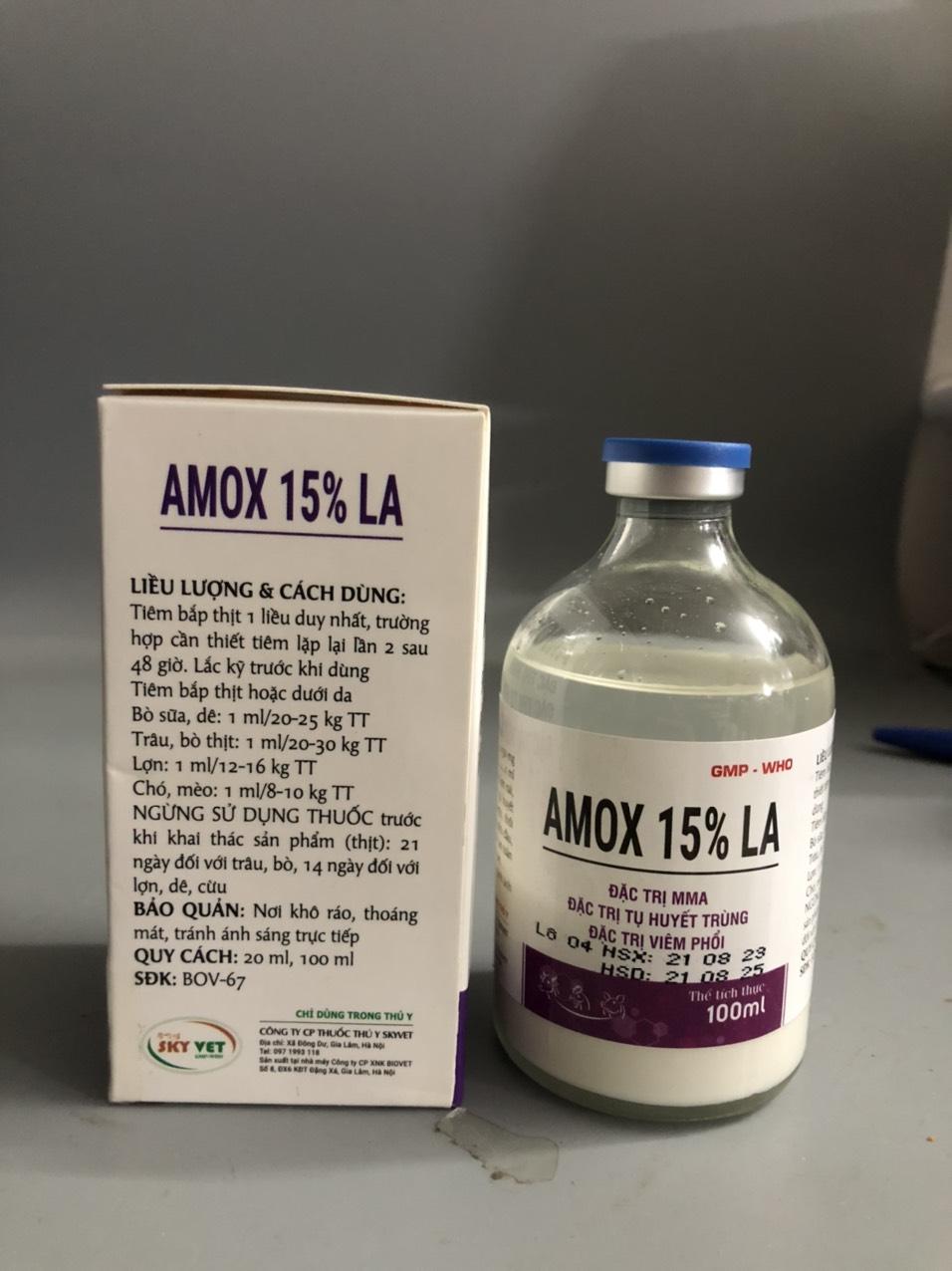 Thuốc thú y, Amox 15% LA 100ml-Sky dùng cho chó, mèo, gia súc