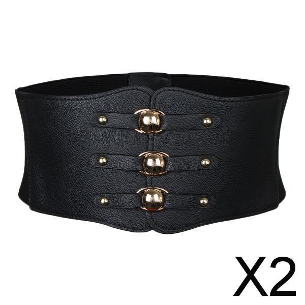 2xWomen Vintage Leather Wide Waist Belt Cincher Elastic Band Corset