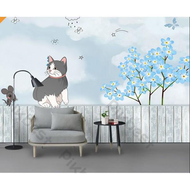 Tranh dán tường Mèo hoạt hình tranh trang trí phòng em bé, tranh dán tường 3d hiện đại MS936975