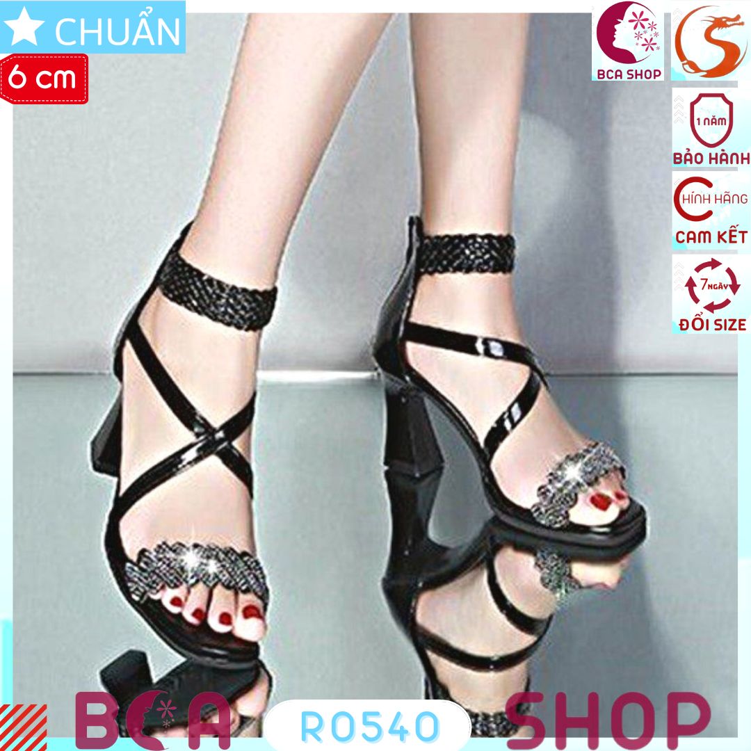 Giày cao gót nữ 6p RO540 ROSATA tại BCASHOP hở mũi, quai ngang lấp lánh, quai ôm cổ chân và dây kéo phía sau, màu đen