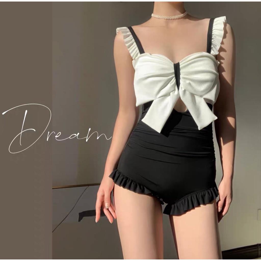 Bikini 1 mảnh nữ đồ bơi đi biển liền thân nơ thun gân có mút ngực Quảng Châu 8142 K3T3-2