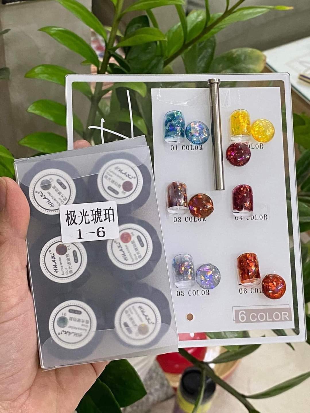 Gel nhũ khổng tước Huaxi 6 màu trang trí móng theo phong cách Hàn Nhật – Gel nhũ hổ phách Huaxi rất đẹp