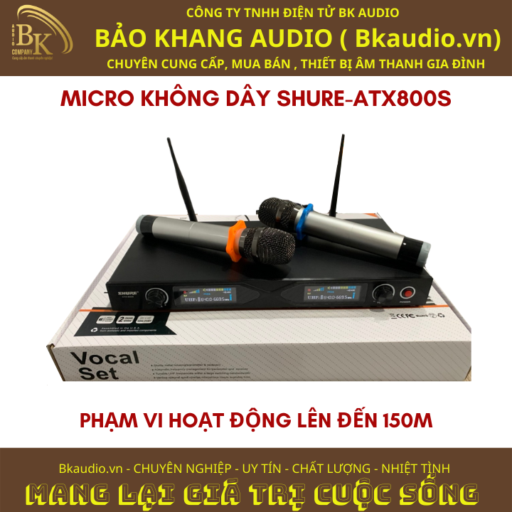 Micro không dây ATX800S. Sản phẩm đến từ thương hiệu SHURE. Hai tầng số UHF loại tạp âm. Msp : SPM-03