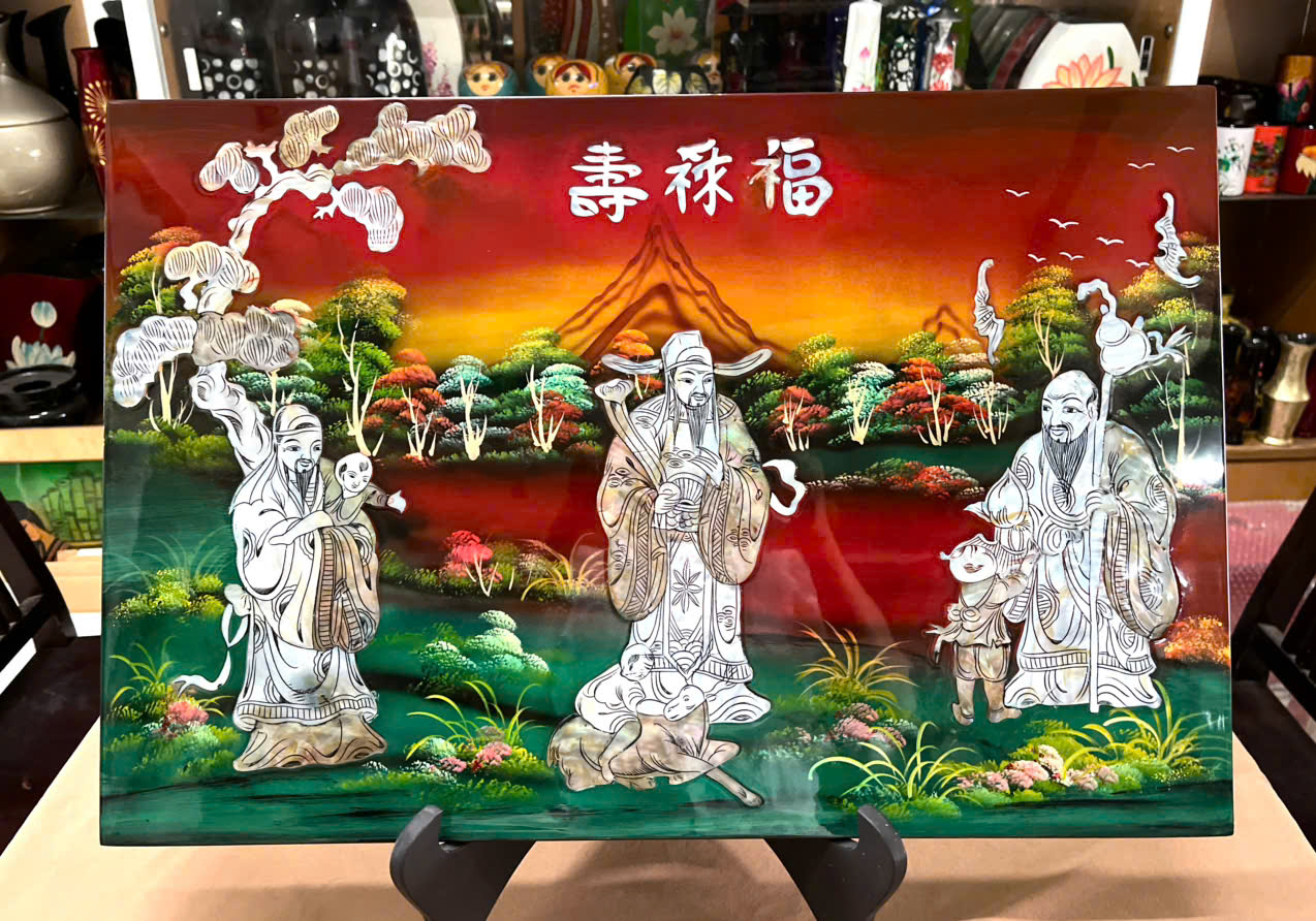 Tranh sơn mài - PHÚC LỘC THỌ - Size 40x60 cm - Khảm cừ cao cấp