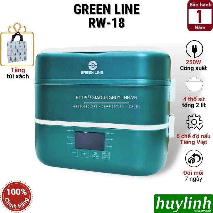 Hộp cơm hâm nóng thông minh Green Line RW-18 - 4 thố sứ - 6 chức năng - Dung tích 2 lít - Tặng túi xách