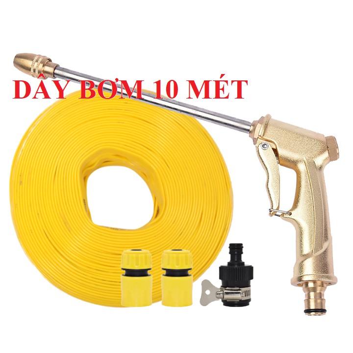 Bộ dây vòi xịt nước rửa xe, tưới cây . tăng áp 3 lần, loại 7m, 10m 206701-3 đầu đồng, cút+tặng khăn phượt